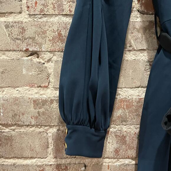 Badgley Mischka Navy Belted V-Neck Sheath Dress Size 0 - Picture 6 of 10